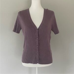 Marled Short Sleeve Ribbed Cardigan